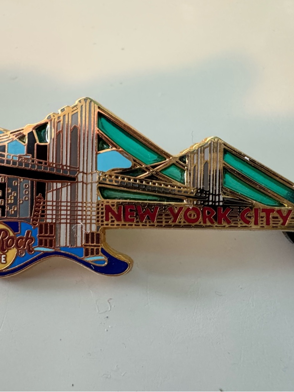 New York City Bridge Enamel Pin with Green & Blue Accents